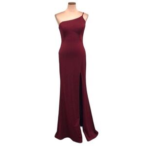 La Femme One Shoulder Gown Maxi Dress Size 00 Burgundy Dark Red